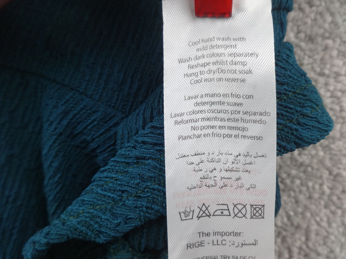 Quiz Top Womens UK 10 Wrap Tie Waist Puff Sleeve Textured Occasion Teal Party