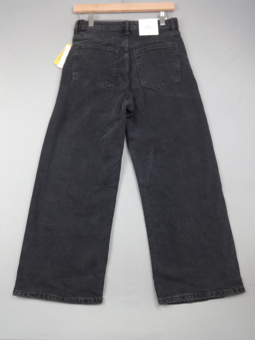 H&M Jeans Womens UK 10 Black Wide Leg High Waist Cropped Denim Retro BNWT Y2K