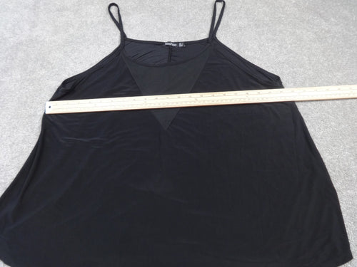 Boohoo Cami Vest Top Womens UK22 Black Strappy Plus Size Y2K Stretch Evening