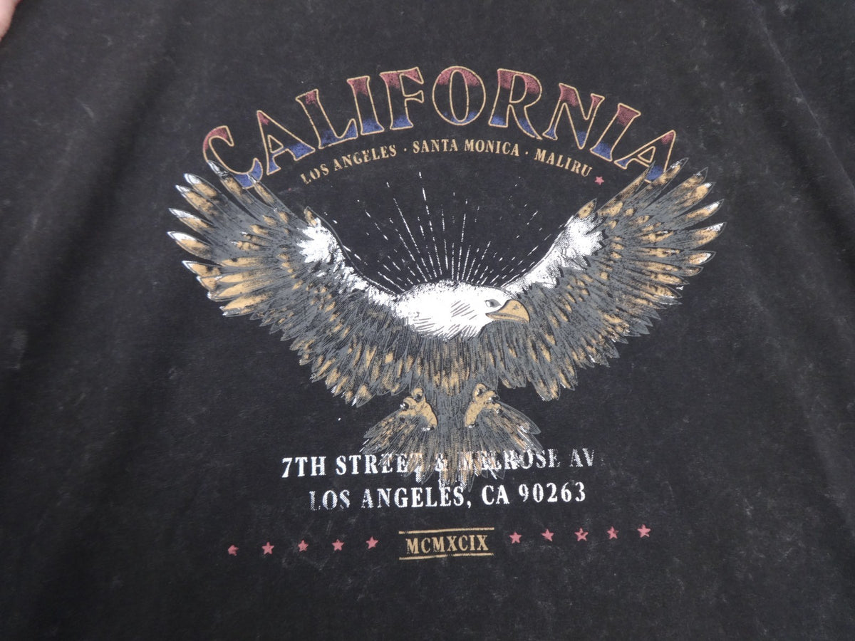Vinceotto T Shirt Women One Size Black California Eagle Acid Wash Graphic Tee