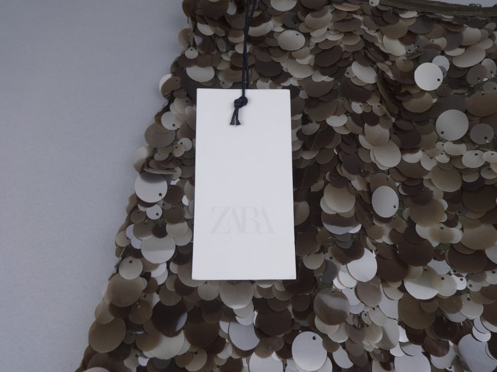 Zara Skirt Women Small Champagne Sequin Mini Party Evening Festival BNWT Y2K