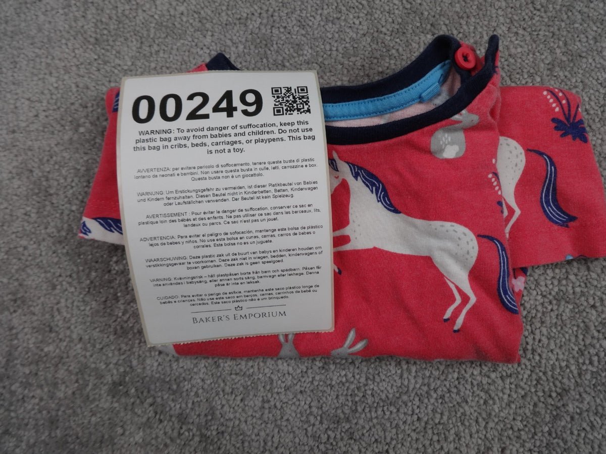 Mini Boden Dress Girls 2-3Y Pink Unicorn Print Short Sleeve Pockets Cotton Kids