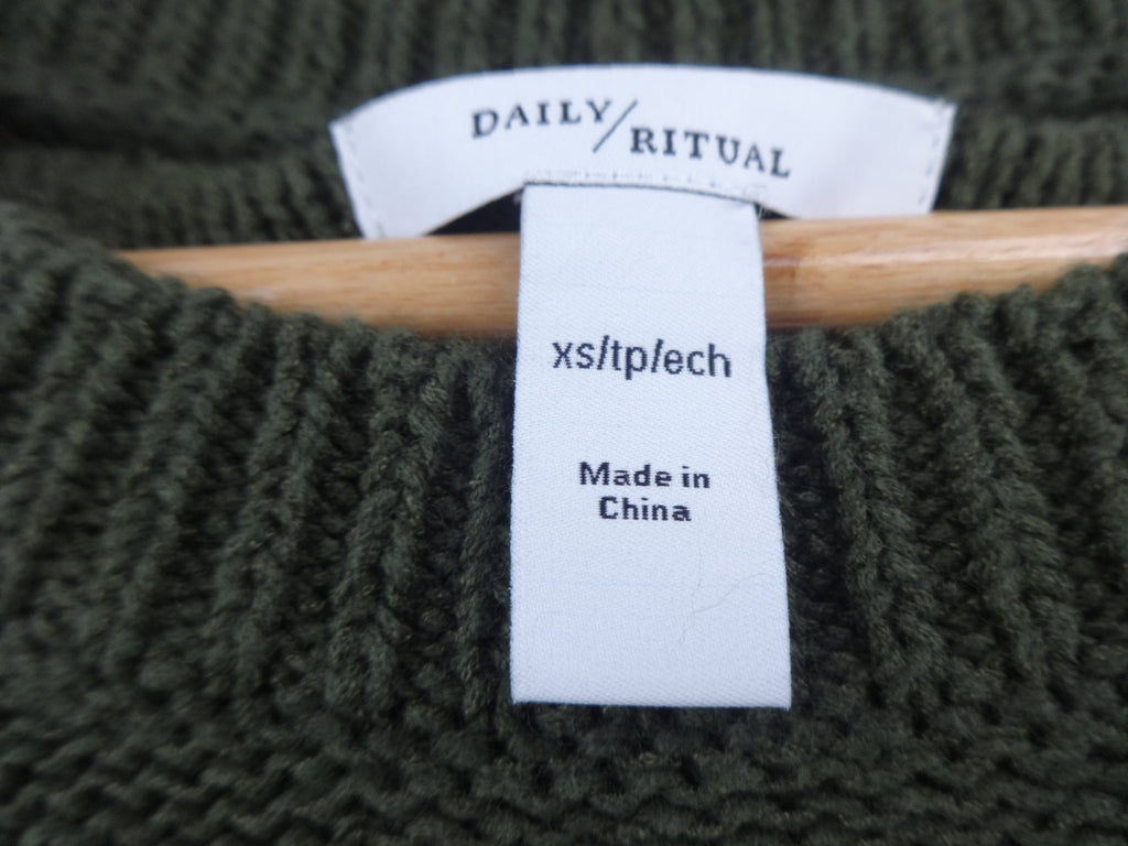Daily Ritual Jumper Womens XS Green Knit Crew Neck Cotton Blend Top New Free P&P