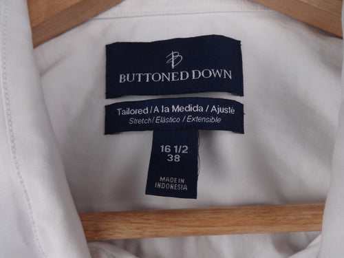 Buttoned Down Shirt Mens 16.5 White Tailored Fit Supima Cotton Stretch Smart New