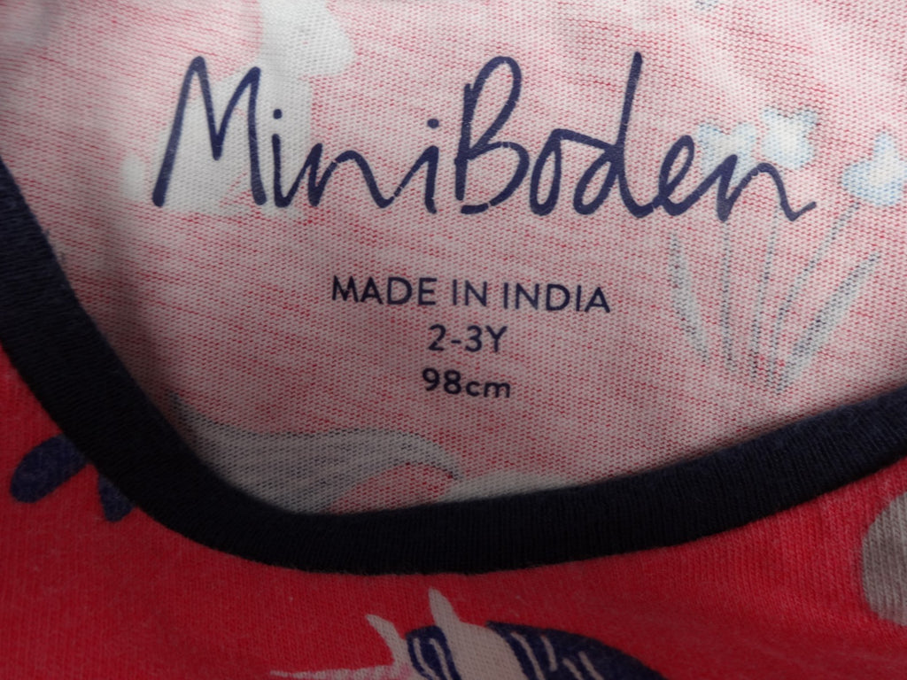 Mini Boden Dress Girls 2-3Y Pink Unicorn Print Short Sleeve Pockets Cotton Kids