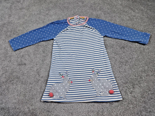 Boden Dress Girls 18-24M Blue Stripe Bunny Appliqué Polka Dot Sleeve Cotton