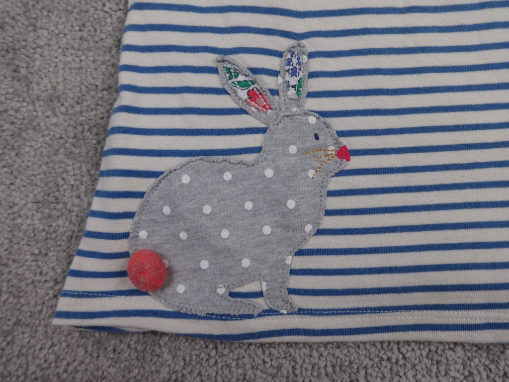 Boden Dress Girls 18-24M Blue Stripe Bunny Appliqué Polka Dot Sleeve Cotton