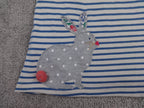 Boden Dress Girls 18-24M Blue Stripe Bunny Appliqué Polka Dot Sleeve Cotton