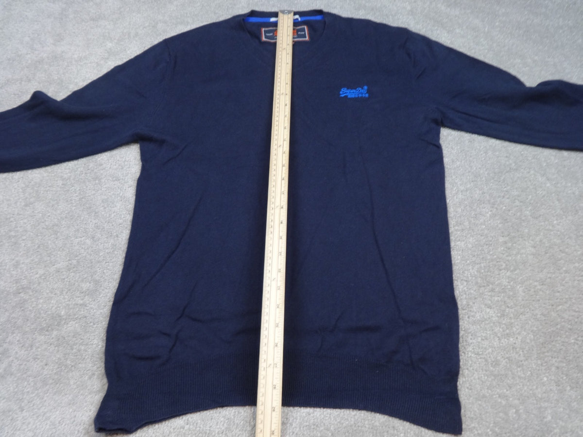 Superdry Jumper Men XL Navy Blue V Neck Cashmere Blend Knit Sweater Smart Casual
