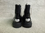 George Ankle Boots Girls UK 3 Black Patent Chunky Glitter Heart Chelsea Zip BNWT